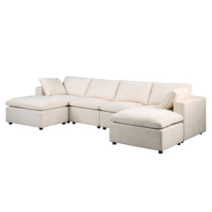 English Elm 123.6" Modular Sectional Sofa - Versatile U-Shaped Couch With Reversible Chaise & Ottomans In Beige W1123S00048