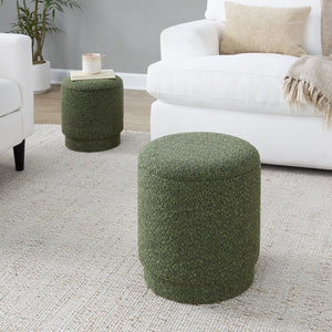 English Elm Ottoman Set Nesting Storage Cubes Upholstered in Rich Fabric for Modern Living Spaces Green B202P471501