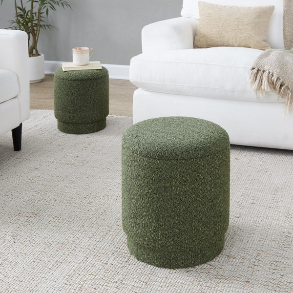 English Elm Ottoman Set Nesting Storage Cubes Upholstered in Rich Fabric for Modern Living Spaces Green B202P471501