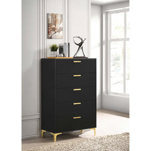 English Elm Lexie Tall Black 6-Drawer Chest with Gold Pulls & Bracket Legs — Modern Glam Storage for Small Spaces B062P358074