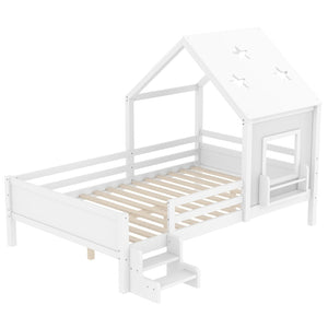 English Elm Full Bunk Bed with Trundle Bookshelf Storage Pine Frame Car Design for Kids Light White W1580S00295