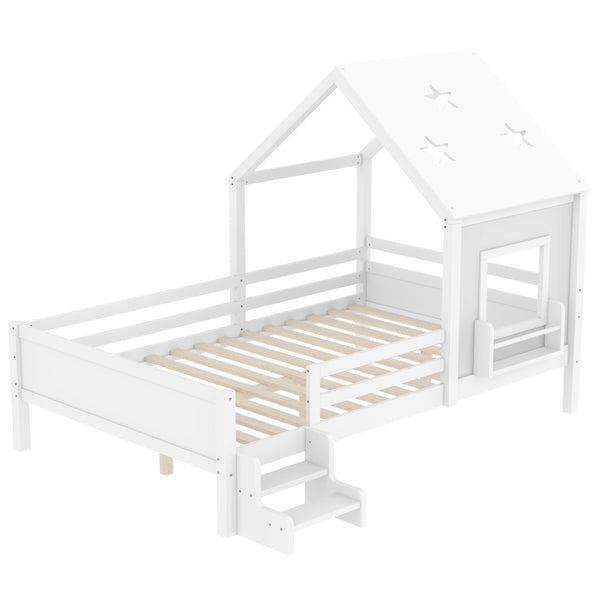 English Elm Full Bunk Bed with Trundle Bookshelf Storage Pine Frame Car Design for Kids Light White W1580S00295