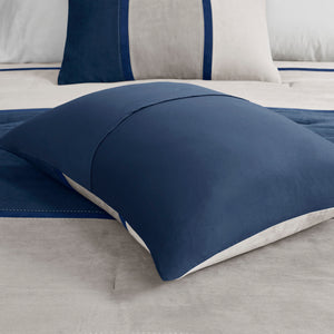 English Elm 7 Piece Faux Suede Comforter Set In Blue With Decorative Pillows For Cozy King Bed Makeover B03596785
