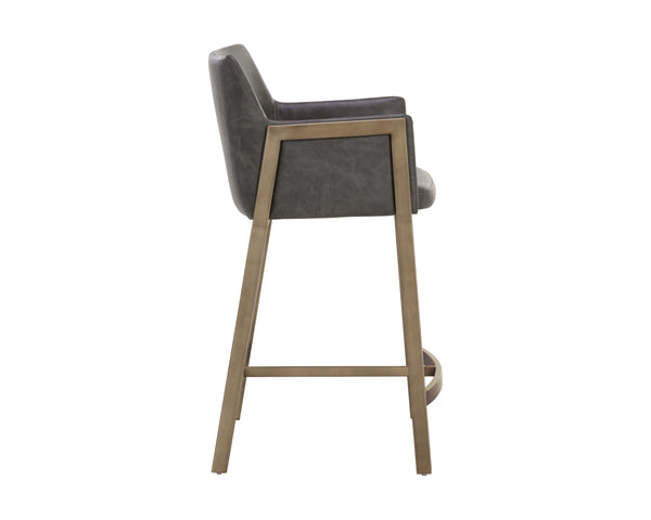 Sunpan Bernadette Counter Stool - Stylish Kendall Grey Faux Leather With Antique Brass Frame Elegance Grey Faux Leather 111432