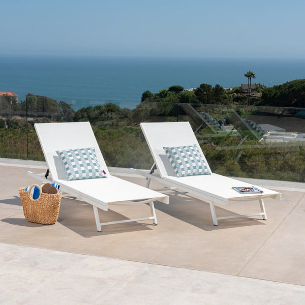 English Elm Outdoor Reclining Chaise Loungers Set of 2 with Steel Frame and Textilene Fabric N770P395917K