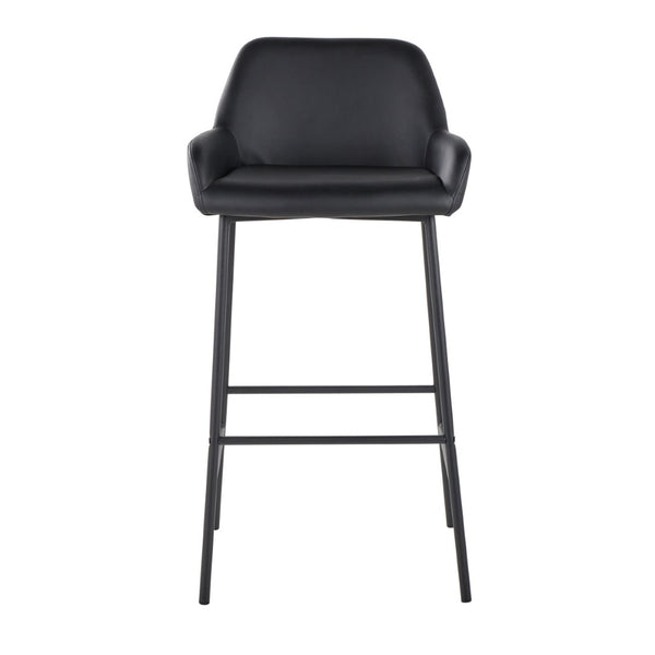 English Elm Fixed-height Industrial Counter Stools Tufted Faux Leather Black Metal Set of 2 B202S02157