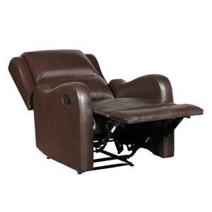 English Elm Brown Reclining Chair Durant Collection Faux Leather Recliner with Pull Tab, Solid Wood Frame, Cozy Comfort B011P294674