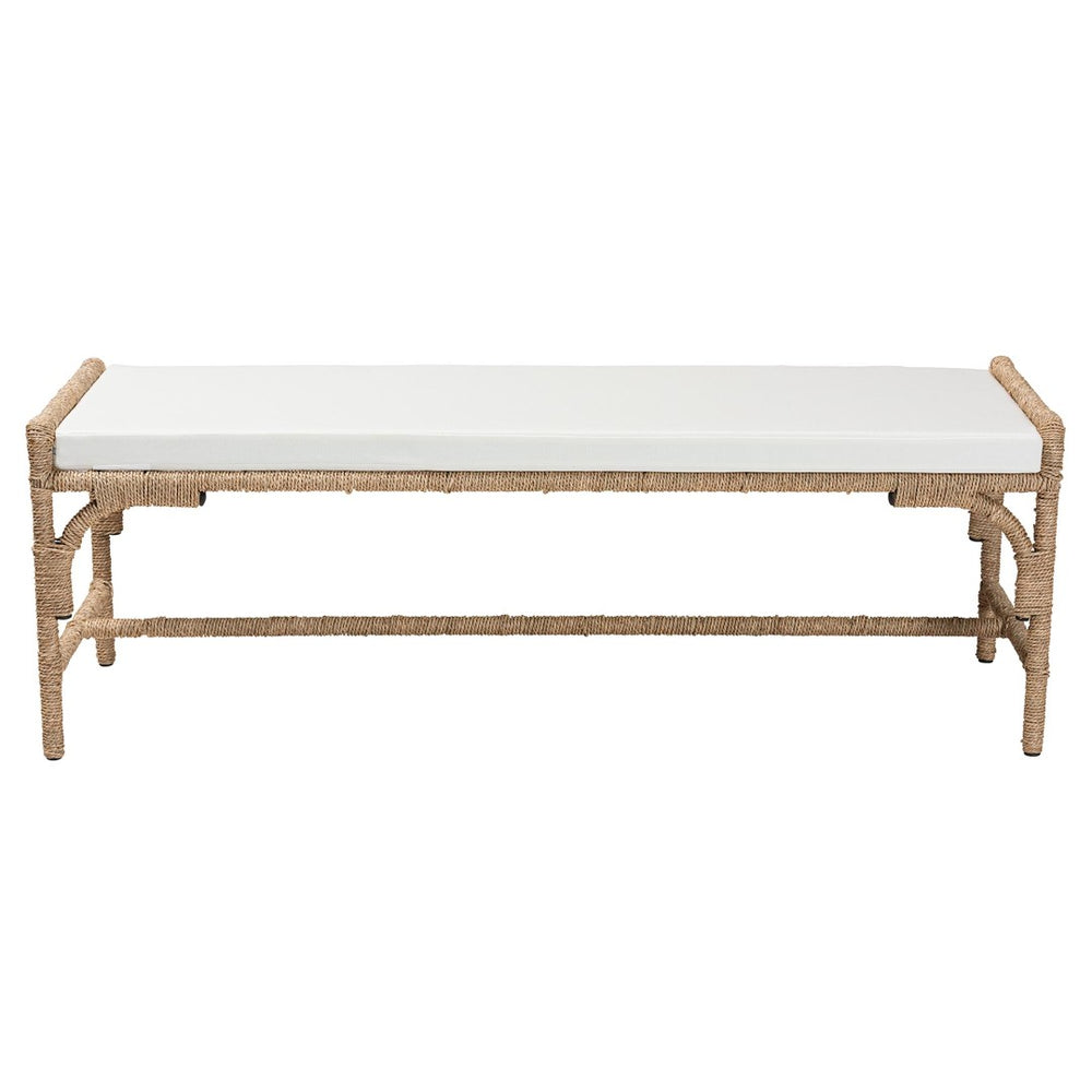 English Elm Modern Rattan Woven Bench with Geometric Artisan Detail for Bohemian Living Spaces B2750P467705