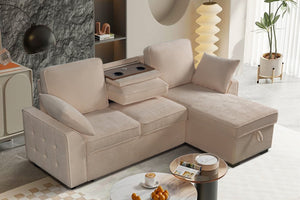 English Elm Multi Functional Sectional Sofa with Plush Seating Adjustable Backrests and Hidden Storage Beige B2730S00058