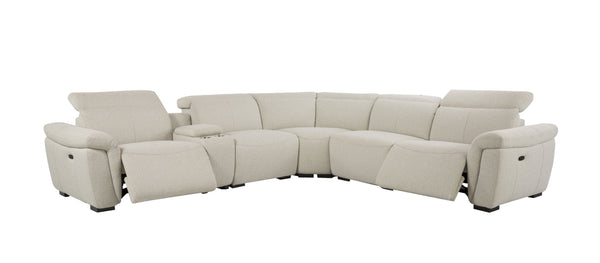 English Elm Dayana Beige Boucle Power Recliner Sectional Sofa for 5 with Dual Power Recliners, Cupholders, Storage, Adjustable Headrests, Cozy D27 Foam B2726S00119