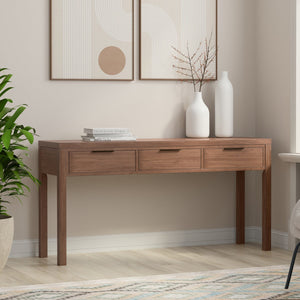 English Elm Hollander Wide Console Table with Three Smooth-Gliding Drawers, Solid Pine, Low-VOC Finish, 60" Brown B136P364305