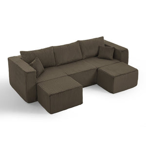 English Elm Compact Modular Sectional Corduroy Sofa High Density Foam Fill for Small Space Living Brown W487P411612