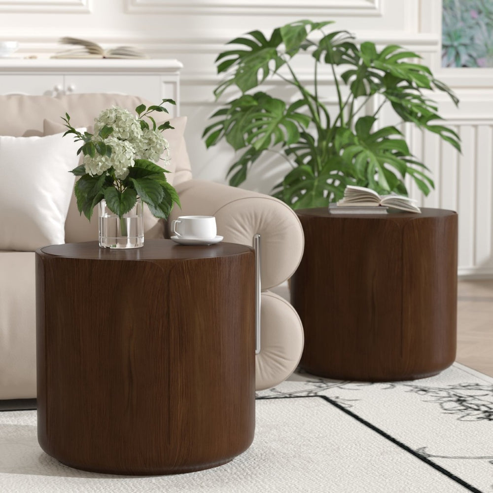 English Elm 19.29"h Round Mgo Outdoor Side Tables Set of 2 Tulip Base Wood Grain Patio Accent Brown W757S00053
