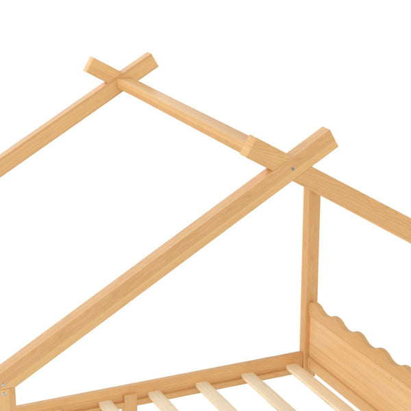 English Elm Queen House Frame Floor Bed Solid Pine Montessori Low Profile Kids Bedroom Natural W1580P387849