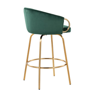 English Elm Claire Contemporary Glam Counter Stool with Gold Frame and Velvet Swivel Seat, Set of 2, Luxe Green B202S00194
