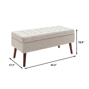 English Elm Storage Bench Upholstered Linen Entryway Ottoman with 300 lb Capacity, Hidden 7.8" Storage, Solid Wood Legs Off White W2200P152169