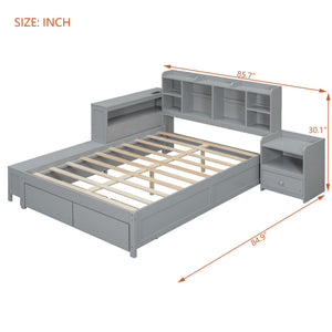 English Elm Full Size Wooden Platform Bed With Storage, Nightstand, Usb Desk, 2 Drawers - Stylish Gray Design N820S00029E