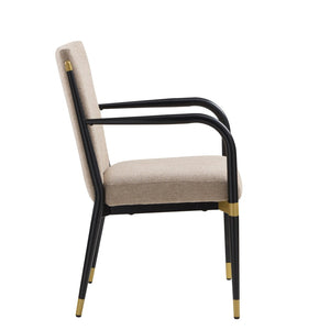 English Elm Modern Gold Accent Iron Frame Dining Arm Chairs Upholstered Set of Two for Elegant Spaces Black+Brown N771P345830H