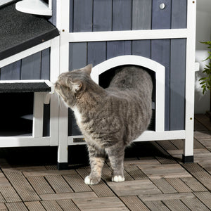 English Elm PawHut Weatherproof Outdoor Cat House with Raised Floor, Garden Planter & Multiple Entrances for Comfort and Play Gray W2225P217560