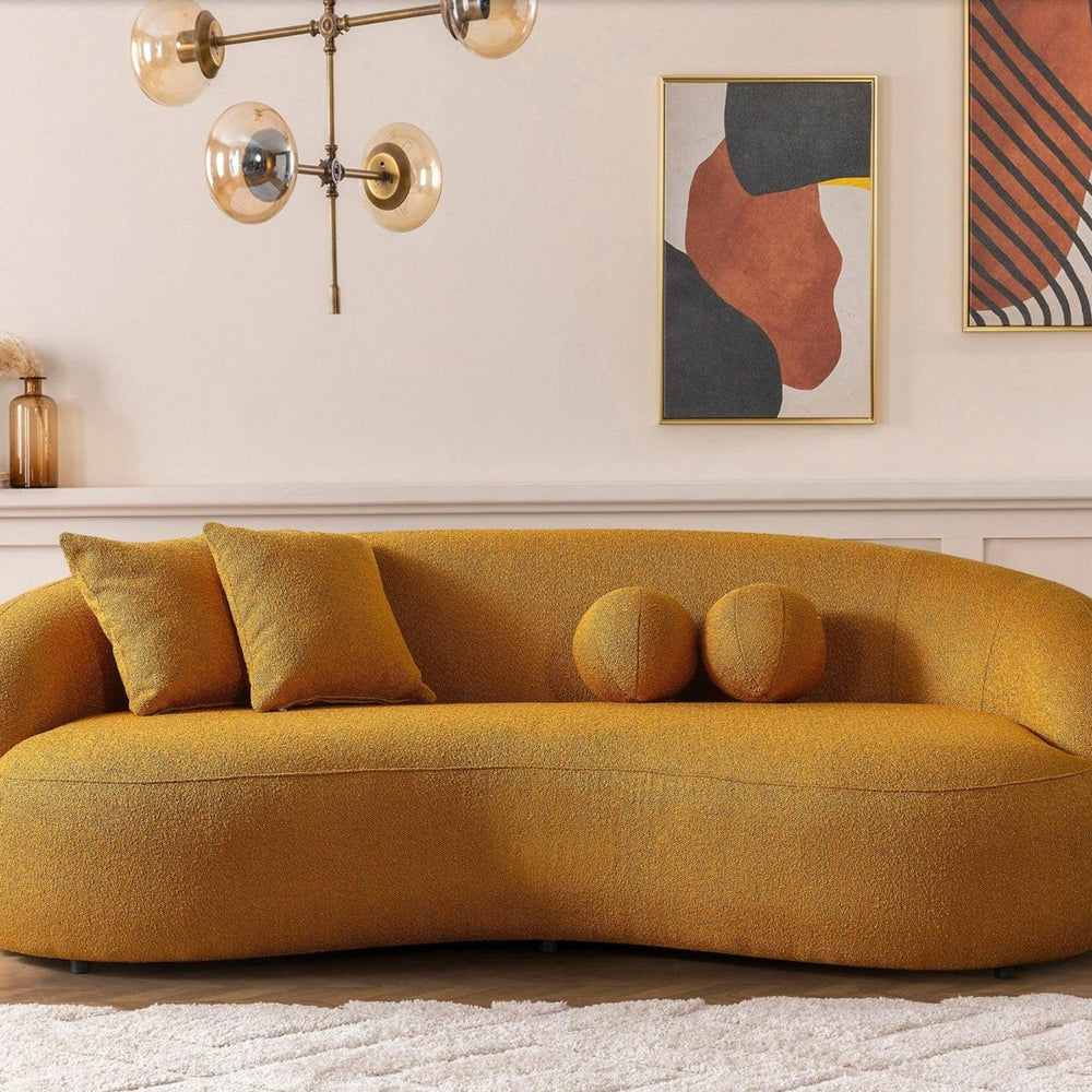 English Elm Ashcroft Furniture - Drake Curvy Japandi Boucle Sofa 89" – Tufted Elegant Design, High-Density Comfort, Walnut Legs Yellow B183P231870