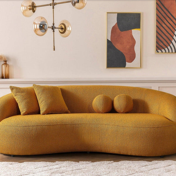 English Elm Ashcroft Furniture - Drake Curvy Japandi Boucle Sofa 89" – Tufted Elegant Design, High-Density Comfort, Walnut Legs Yellow B183P231870