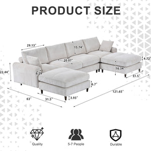 English Elm Modern corduroy modular sectional sofa U‑ or L‑shape convertible oversized seating with storage pockets adjustable headrests Beige W2121S00007