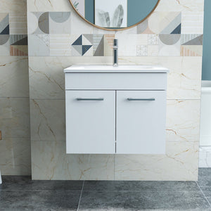 English Elm 24-Inch Modern Bathroom Vanity With Sink Combo - Wall-Mounted Storage, Soft-Close Doors & Glossy Finish W3151S00024