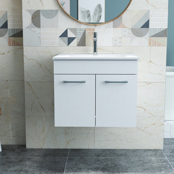 English Elm 24-Inch Modern Bathroom Vanity With Sink Combo - Wall-Mounted Storage, Soft-Close Doors & Glossy Finish W3151S00024