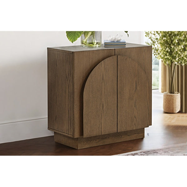 English Elm Mid-Century wooden sideboard buffet with arched doors and rounded edges, spacious storage, durable craftsmanship nurturing warmth Brown 33 L x 19 W x 29 H B011P367187