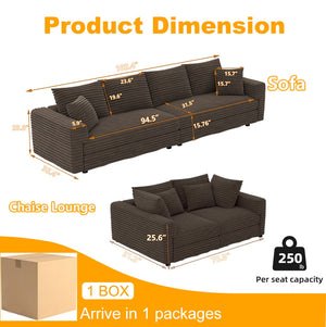 English Elm 102.4 Inch Plush Corduroy Cloud Sofa Deep Seat Four Person Convertible Lounge for Living Room Camel W1885S00340