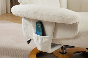 English Elm 010-Ergonomic Recliner Chair with Ottoman — 360° Swivel Lounge, Chenille Comfort, Heated Seat, Massage, Adjustable Backrest White W2636P262424
