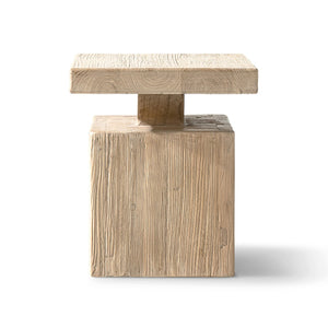 English Elm Calder Reclaimed Elm Block Plinth Side Table Sculptural Solid Wood Accent B2719P474461