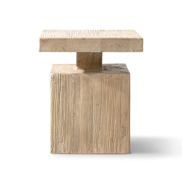 English Elm Calder Reclaimed Elm Block Plinth Side Table Sculptural Solid Wood Accent B2719P474461