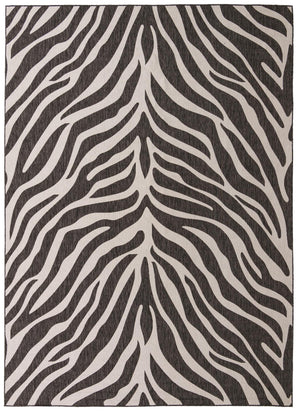 Unique Loom Outdoor Safari Tsavo Machine Made Animal Print Rug White, Black 10' 0" x 14' 1"