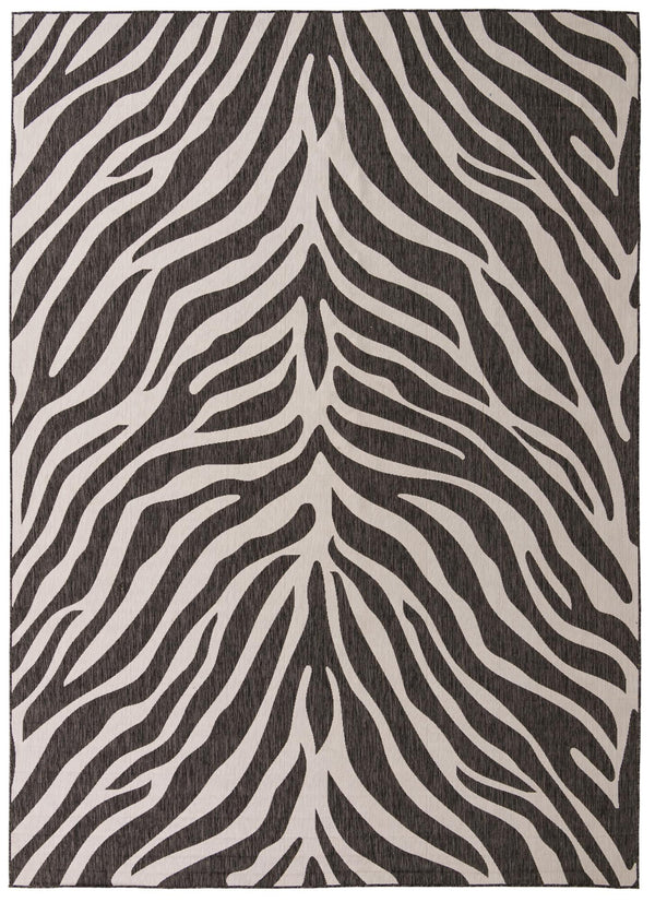 Unique Loom Outdoor Safari Tsavo Machine Made Animal Print Rug White, Black 10' 0" x 14' 1"