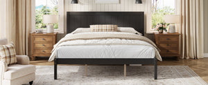 English Elm Platform King Bed Solid Pine Panel Headboard Wood Slat Base Modern Bedroom Frame Espresso N709P425341P