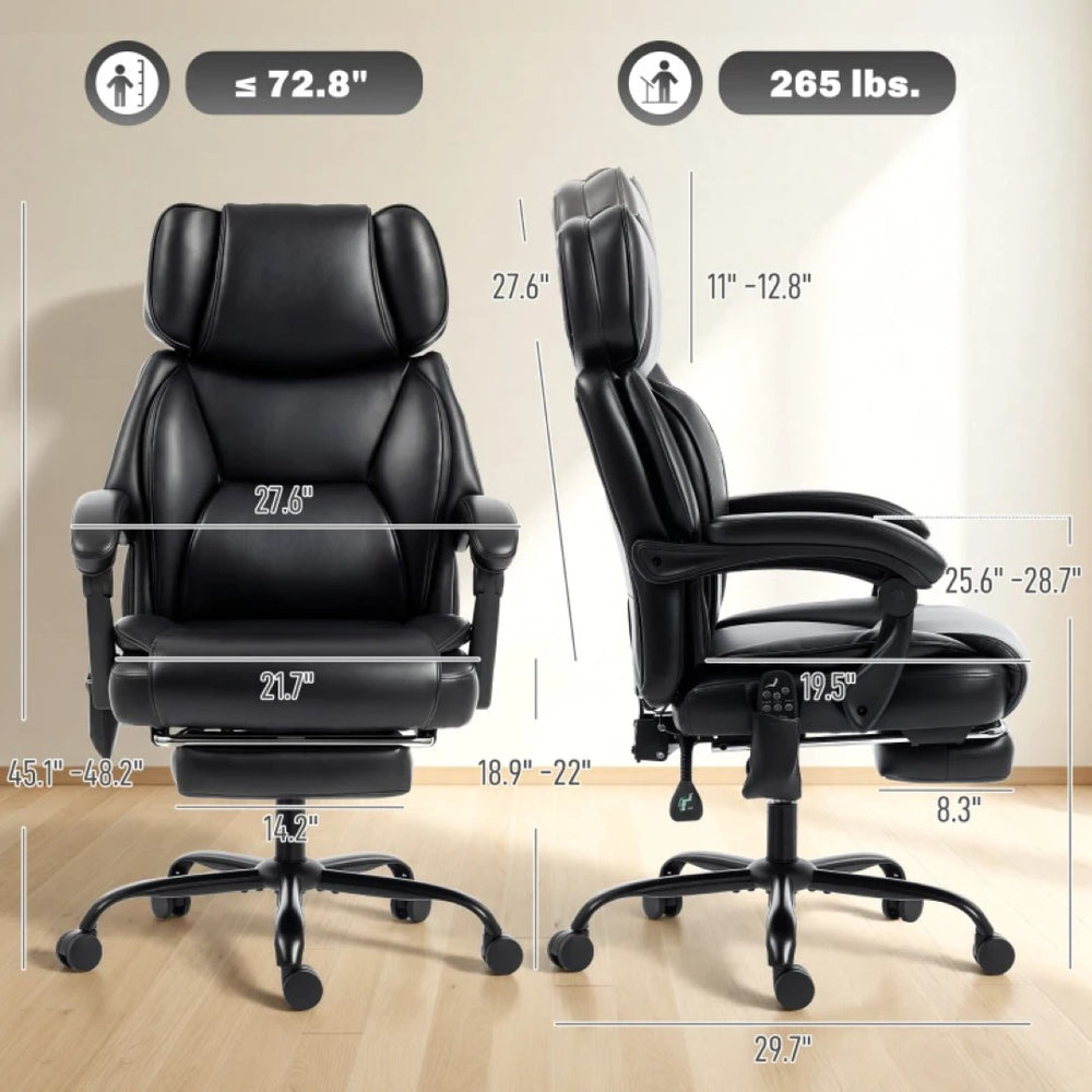 English Elm Computer Massage Office Chair High Back Pu Leather Reclining with Footrest Support Black T3971P476223