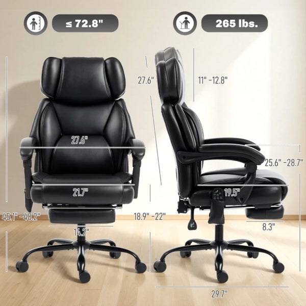 English Elm Computer Massage Office Chair High Back Pu Leather Reclining with Footrest Support Black T3971P476223