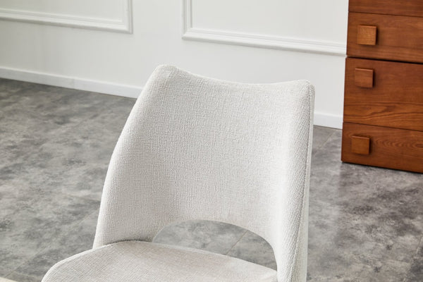 English Elm Modern Chenille Linen Accent Chair Sculptural Hollow Back Swivel Seat for Dining Vanity Off White W3493P452649