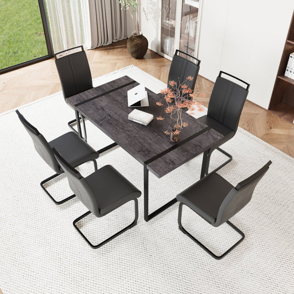 English Elm 59" Modern Farmhouse Dining Table Set - 6-Piece Mdf & Metal With Pu Armless Chairs, Stylish & Durable W2189S00217