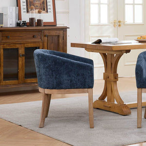 English Elm Mid Century Barrel Accent Chair Chenille Upholstery Rubberwood Legs Dining Room Blue W1143P449337