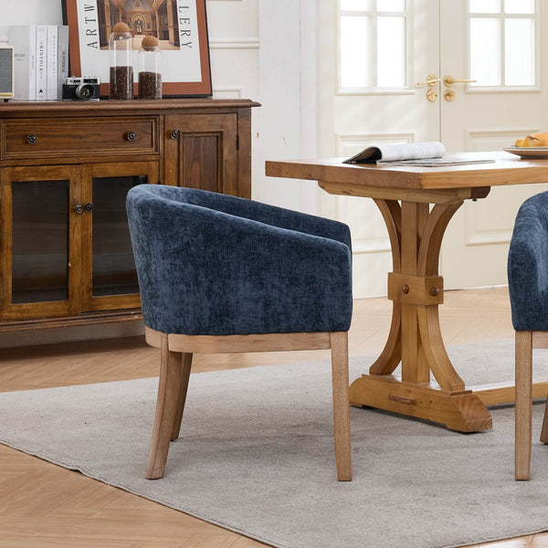 English Elm Mid Century Barrel Accent Chair Chenille Upholstery Rubberwood Legs Dining Room Blue W1143P449337