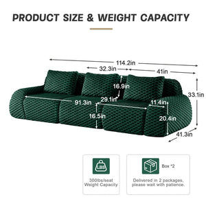 English Elm 114" Modular Cloud Sectional Sofa Flannelette Upholstery Deep Seat Living Room Couch Green W714S01525