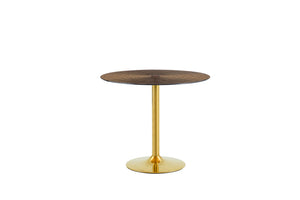 English Elm 35 Inch Round Brown Tempered Glass Dining Table with Gold Column Pedestal Base W1151P453154