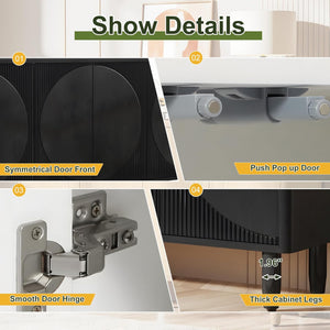 English Elm Sideboard Antique Black Rattan Doors Buffet Cabinet with Adjustable Shelf, MDF & Steel Legs,31.5" W295P336706