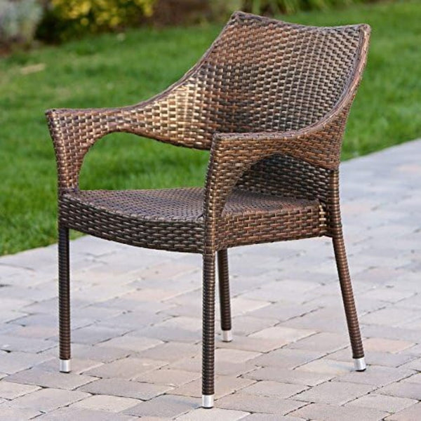 English Elm Outdoor Stackable Woven Rattan Patio Chair Uv Resistant All Weather Mocha Brown N769P334781A