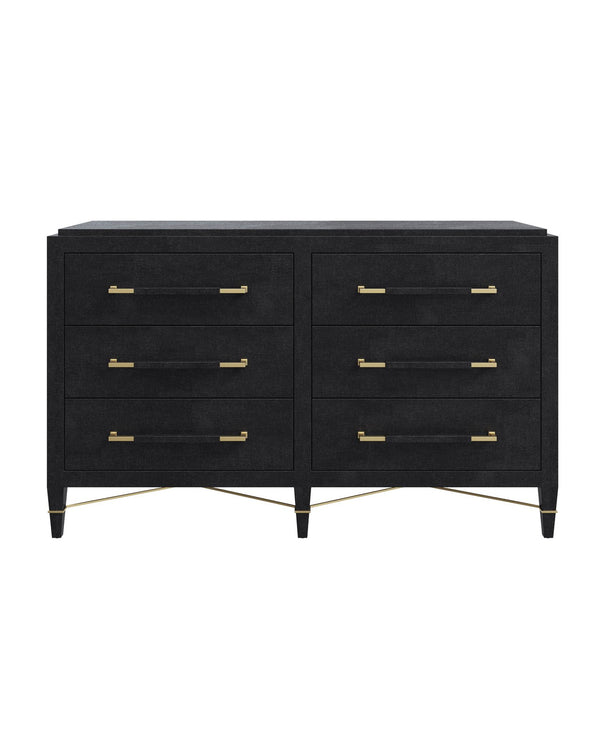 Currey & Company Verona Black Six-drawer Chest: Elegant Mahogany Design With Glamorous Champagne Accents And Luxury Touches Black Lacquered Linen ,Mahogany ,Engineered Wood ,Metal ,Faux Velvet 3000-0332-currey-company