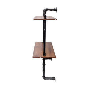 English Elm Industrial Pipe Shelf 3-Tier Wall Mounted Rustic Wood Display with 8 Open Shelves & 3 Hooks — Farmhouse Decor, Kitchen, Bedroom Storage (28.35x15.35x11.22) W331P279737