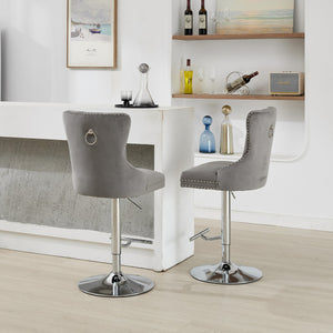 English Elm Thick Velvet Swivel Barstools Adjustable 25-33" Height with 17.7" Chrome Base, Tufted Diamond Pleat Elegance Gray W1143P335043