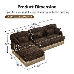 English Elm 100"comfy Chenille Leopard Print Sectional Sofa with Tassel Trim and Movable Ottoman Brown W5656S00014